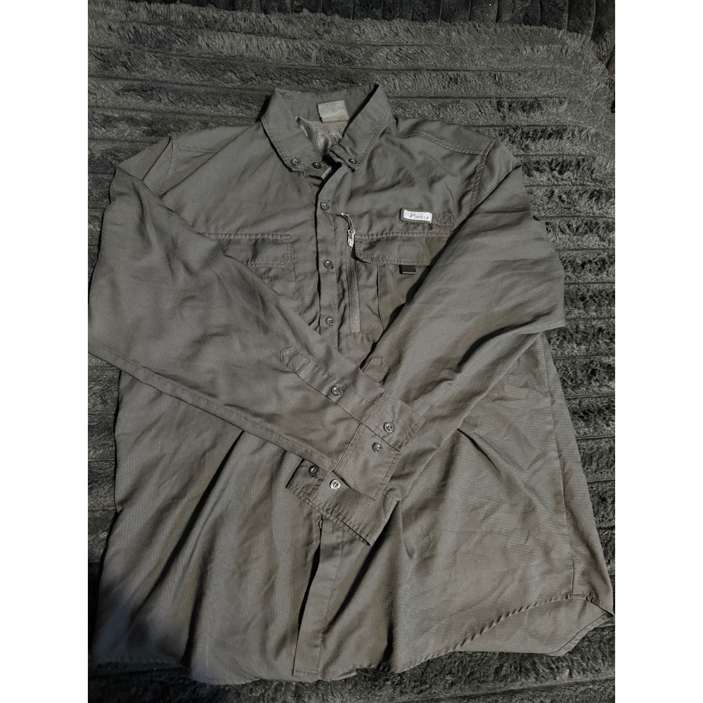 Pudolla Mens Long Sleeve Fishing‎ Shirt Gray Hiking Performance Button Up Small